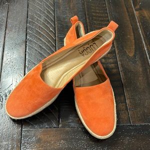 LUCCA LANE Orange Naomi Wedge Slip On Leather Espadrille Shoes 7.5 Casual Summer